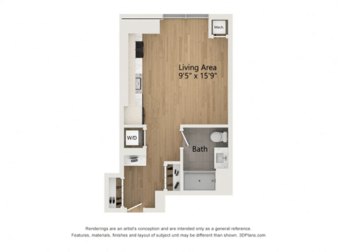 Floor plan for studio, 1 bath, 446 sqft